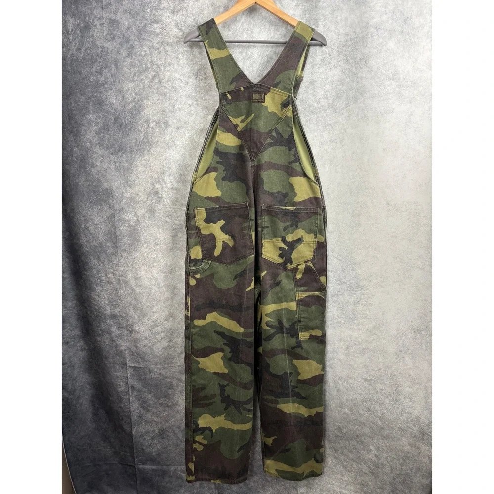 Liberty Men's Bibs Overalls Pants Camo Double Knee Made in USA‎ Denim Size 36x29